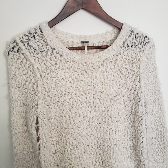 Free People September Song Shaggy Sweater Loose Knit Cream Large Wool Blend - Picture 2 of 9